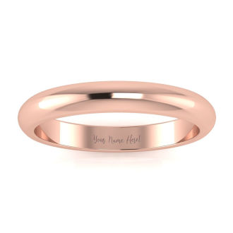 14K Rose Gold 3MM Ladies and Mens Wedding Band, Size 6, Free Engraving